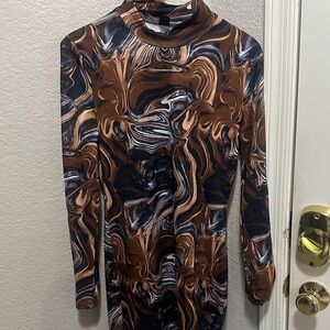 Brown and Black Swirl Pattern Dress